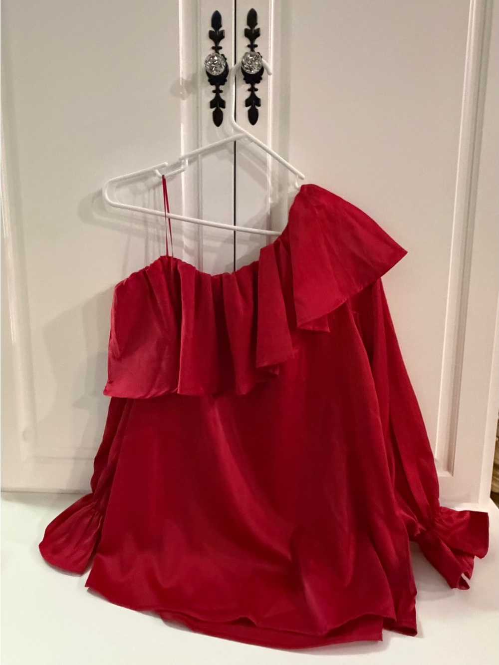 Impressions Red Off-Shoulder Ruffle Blouse - Picture 2 of 2